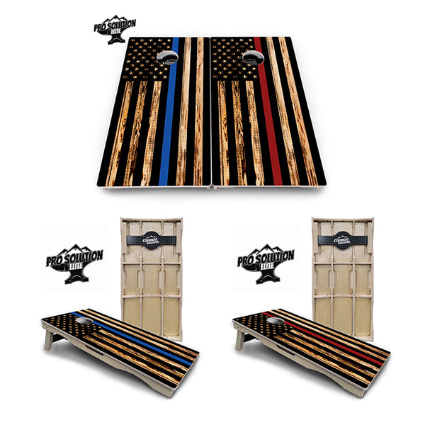 Pro Solution Elite - Blue & Red Line Burnt Flag Design Options - Professional Tournament Cornhole Boards 3/4" Baltic Birch - Zero Bounce Zero Movement Vertical Interlocking Braces for Extra Weight & Stability +Double Thick Legs +Airmail Blocker