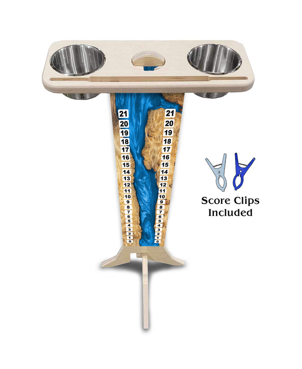 Scoring Solution - Blue Epoxy Design (2 Stainless Steel Cups & 2 Clips Included per Stand) 18mm(3/4″) Baltic Birch!