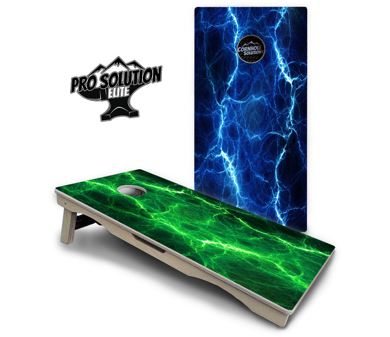 Pro Solution Elite - Blue & Green Lightning Design Options - Professional Tournament Cornhole Boards 3/4" Baltic Birch - Zero Bounce Zero Movement Vertical Interlocking Braces for Extra Weight & Stability +Double Thick Legs +Airmail Blocker