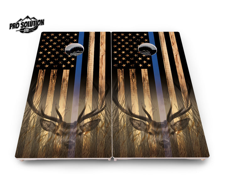 Blue & Red Line Deer & Fish Flag Cornhole Boards - Pro Solution Lite Series