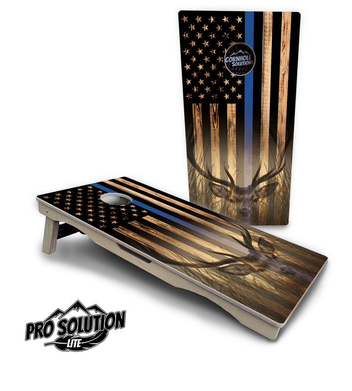 Blue & Red Line Deer & Fish Flag Cornhole Boards - Pro Solution Lite Series