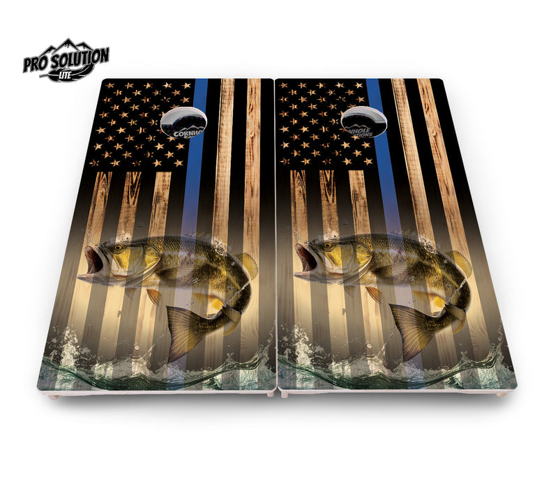 Pro Solution Elite - Blue Line Deer & Fish Flag Design Options - Professional Tournament Cornhole Boards 3/4" Baltic Birch - Zero Bounce Zero Movement Vertical Interlocking Braces for Extra Weight & Stability +Double Thick Legs +Airmail Blocker