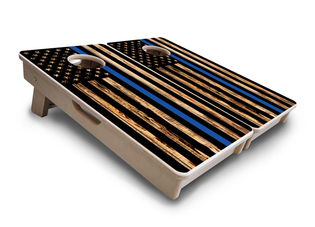 Mini Cornhole Boards - Blue & Red Line Burnt Flags