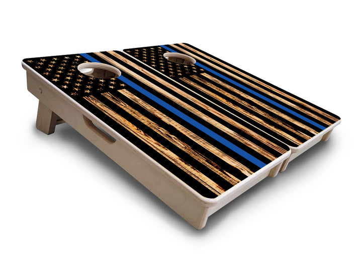 Mini Cornhole Boards - Blue & Red Line Burnt Flags