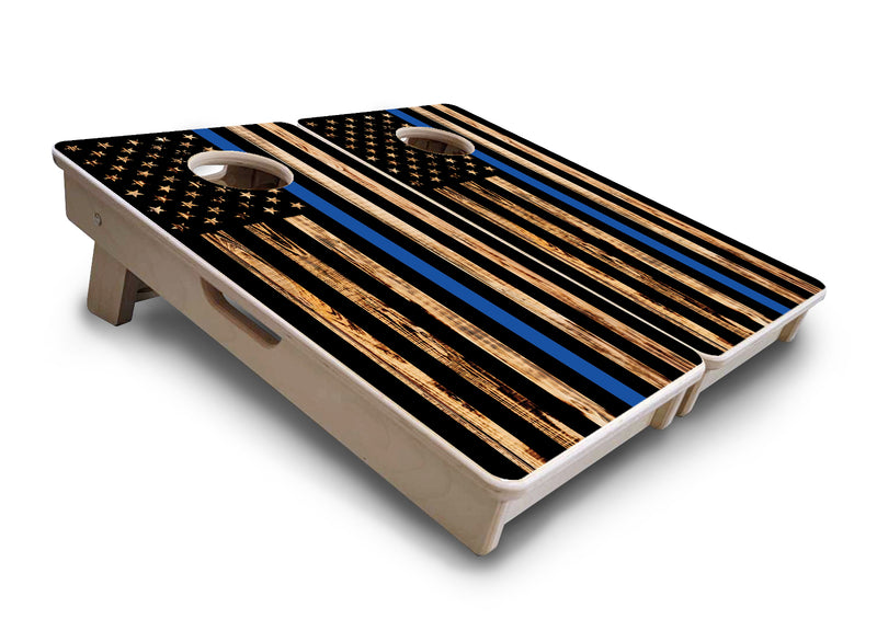 Mini 12" by 24" Cornhole Boards - 4" holes - Thin Blue Line Flag Design - 18mm(3/4″) Baltic Birch