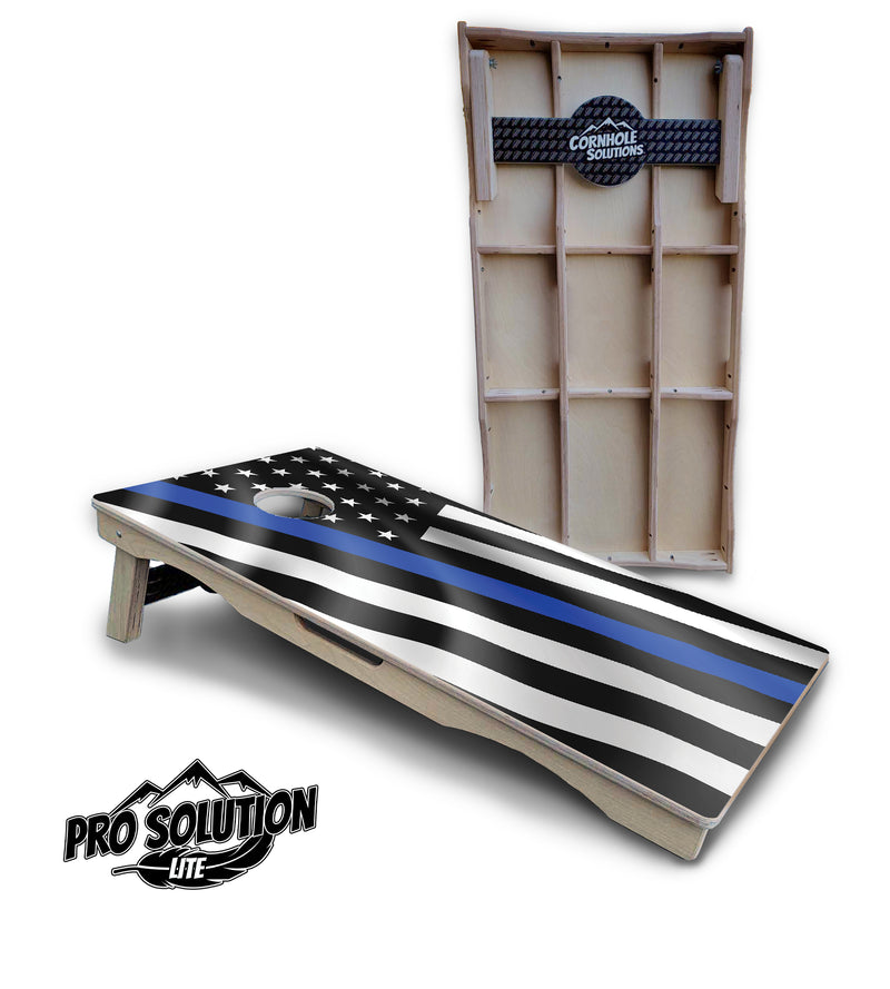 Pro Solution Lite - Blue & Red Line Wavy Flag - Professional Tournament Cornhole Boards 3/4" Baltic Birch - Zero Bounce Zero Movement Vertical Interlocking Braces for Extra Weight & Stability +Double Thick Legs +Airmail Blocker