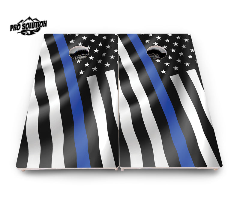 Pro Solution Lite - B&W Wavy Flag Design Options - Professional Tournament Cornhole Boards 3/4" Baltic Birch - Zero Bounce Zero Movement Vertical Interlocking Braces for Extra Weight & Stability +Double Thick Legs +Airmail Blocker