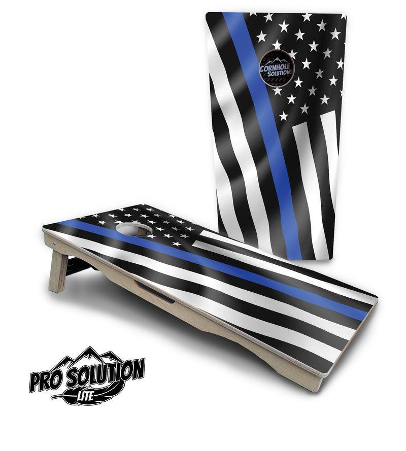 Pro Solution Lite - Blue & Red Line Wavy Flag - Professional Tournament Cornhole Boards 3/4" Baltic Birch - Zero Bounce Zero Movement Vertical Interlocking Braces for Extra Weight & Stability +Double Thick Legs +Airmail Blocker