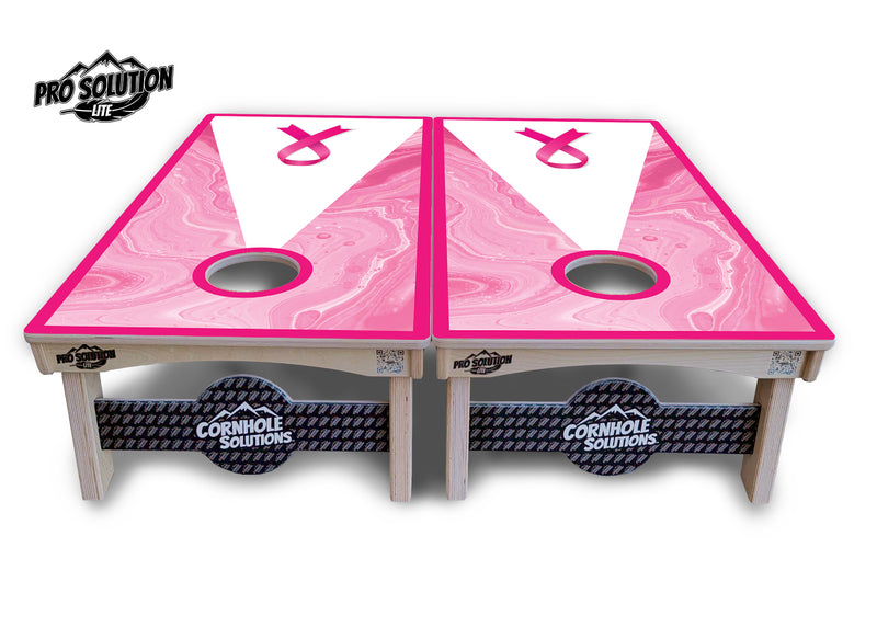 Pro Solution Lite - Cancer Awareness Design Options - Professional Tournament Cornhole Boards 3/4" Baltic Birch - Zero Bounce Zero Movement Vertical Interlocking Braces for Extra Weight & Stability +Double Thick Legs +Airmail Blocker