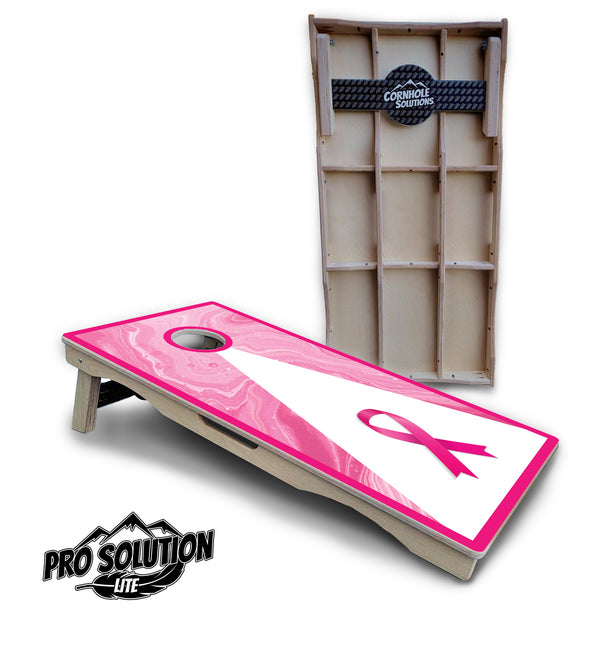 Pro Solution Lite - Pink Cancer Ribbon - Professional Tournament Cornhole Boards 3/4" Baltic Birch - Zero Bounce Zero Movement Vertical Interlocking Braces for Extra Weight & Stability +Double Thick Legs +Airmail Blocker