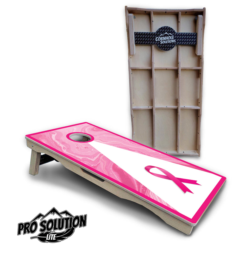 Pro Solution Lite - Cancer Awareness Design Options - Professional Tournament Cornhole Boards 3/4" Baltic Birch - Zero Bounce Zero Movement Vertical Interlocking Braces for Extra Weight & Stability +Double Thick Legs +Airmail Blocker