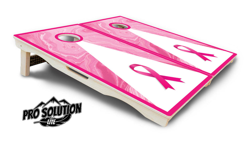 Pro Solution Elite - Pink Cancer Ribbon - Professional Tournament Cornhole Boards 3/4" Baltic Birch - Zero Bounce Zero Movement Vertical Interlocking Braces for Extra Weight & Stability +Double Thick Legs +Airmail Blocker