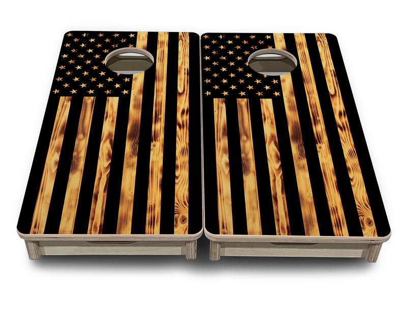 Mini 12" by 24" Cornhole Boards - 4" holes - Burnt Flag Design - 18mm(3/4″) Baltic Birch