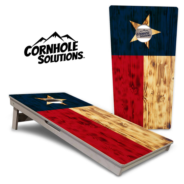 Tournament Boards - Burnt Texas Flag - Professional Tournament 2'x4' Regulation Cornhole Set - 3/4″ Baltic Birch + UV Direct Print + UV Clear Coat