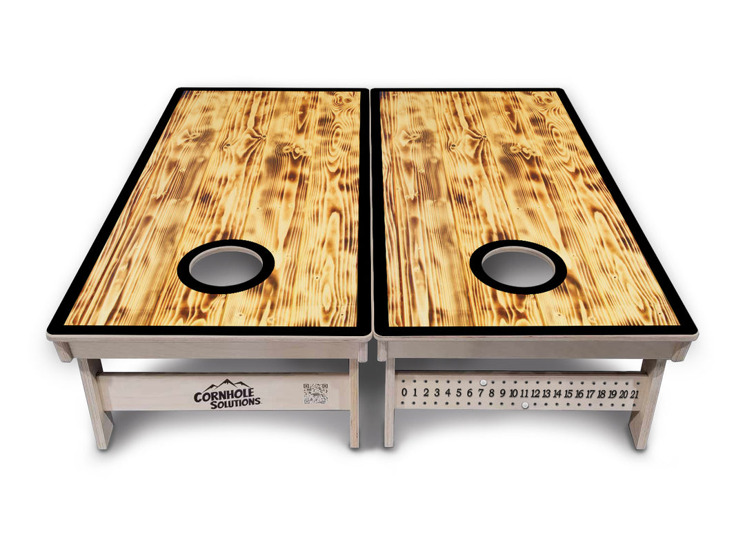 Burnt Wood Black Border Cornhole Boards - Professional Tournament Series