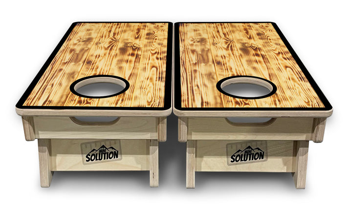 Mini Cornhole Boards - Burnt Wood Black Border