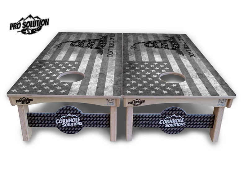 Pro Solution Lite - DTOM B&W Flag - Professional Tournament Cornhole Boards 3/4" Baltic Birch - Zero Bounce Zero Movement Vertical Interlocking Braces for Extra Weight & Stability +Double Thick Legs +Airmail Blocker