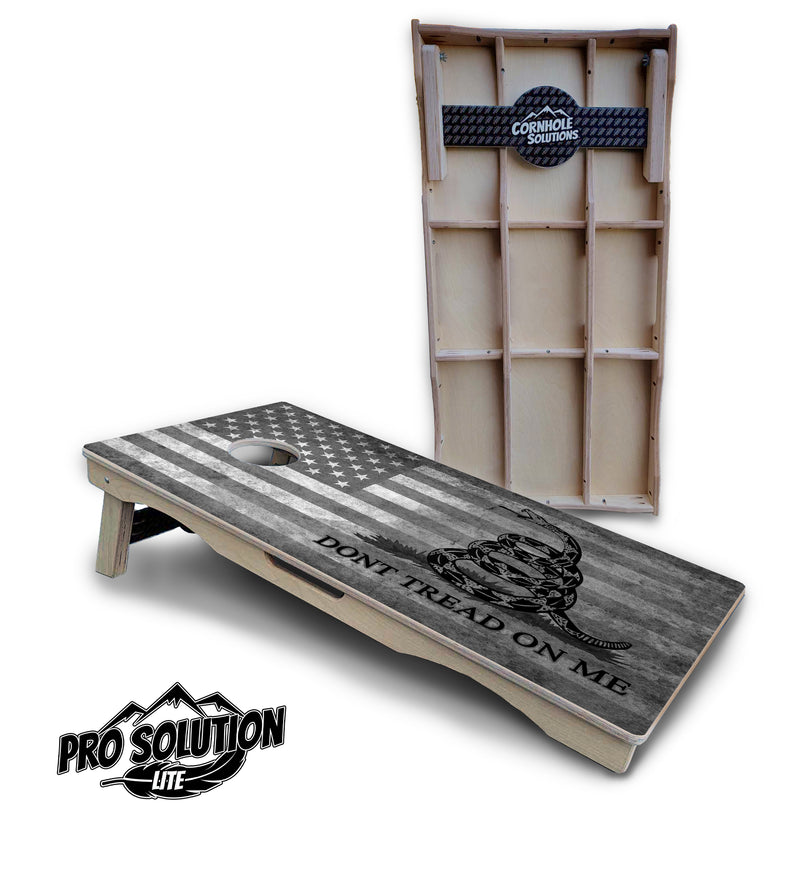 Pro Solution Lite - DTOM B&W Flag - Professional Tournament Cornhole Boards 3/4" Baltic Birch - Zero Bounce Zero Movement Vertical Interlocking Braces for Extra Weight & Stability +Double Thick Legs +Airmail Blocker