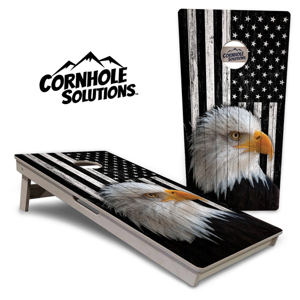 Tournament Boards - Black & White Eagle Flag - Professional Tournament 2'x4' Regulation Cornhole Set - 3/4″ Baltic Birch + UV Direct Print + UV Clear Coat