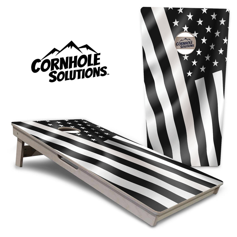 Tournament Boards - B&W Wavy Flag Design Options - Professional Tournament 2'x4' Regulation Cornhole Set - 3/4″ Baltic Birch + UV Direct Print + UV Clear Coat