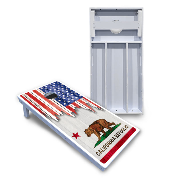 Waterproof - California Flag - All Weather Boards "Outdoor Solution" 18mm(3/4")Direct UV Printed - Regulation 2' by 4' Cornhole Boards (Set of 2 Boards) Double Thick Legs, with Leg Brace & Dual Support Braces!