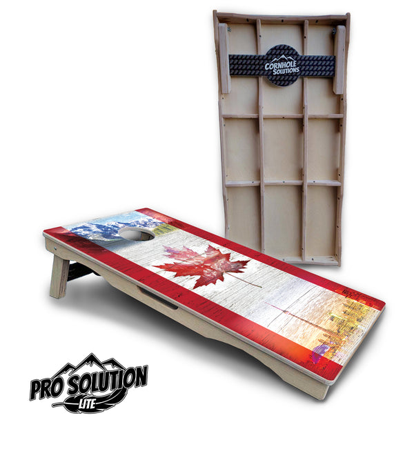 Pro Solution Lite - Canadian Leaf - Professional Tournament Cornhole Boards 3/4" Baltic Birch - Zero Bounce Zero Movement Vertical Interlocking Braces for Extra Weight & Stability +Double Thick Legs +Airmail Blocker