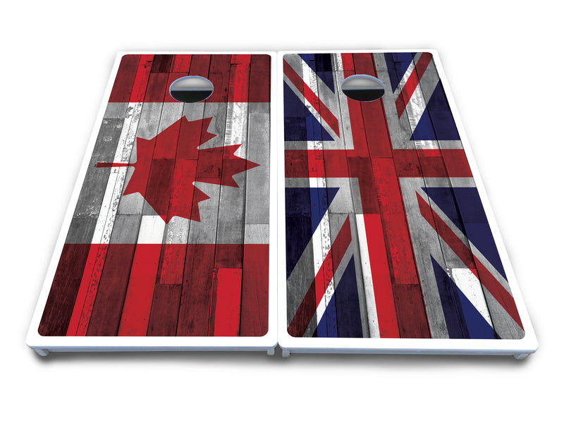 Waterproof - USA / Canada / Union Jack Plank Flag Design Options - All Weather Boards "Outdoor Solution" 18mm(3/4")Direct UV Printed - Regulation 2' by 4' Cornhole Boards (Set of 2 Boards) Double Thick Legs, with Leg Brace & Dual Support Braces!