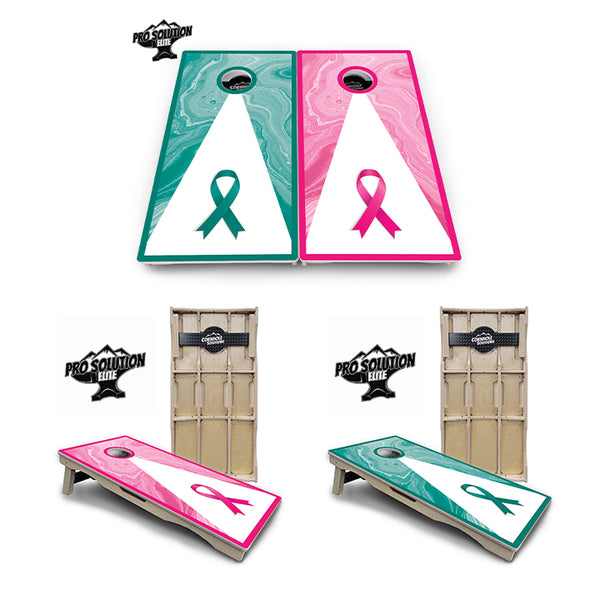 Pro Solution Elite - Cancer Awareness Design Options - Professional Tournament Cornhole Boards 3/4" Baltic Birch - Zero Bounce Zero Movement Vertical Interlocking Braces for Extra Weight & Stability +Double Thick Legs +Airmail Blocker