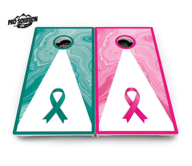 Pro Solution Lite - Cancer Awareness Design Options - Professional Tournament Cornhole Boards 3/4" Baltic Birch - Zero Bounce Zero Movement Vertical Interlocking Braces for Extra Weight & Stability +Double Thick Legs +Airmail Blocker