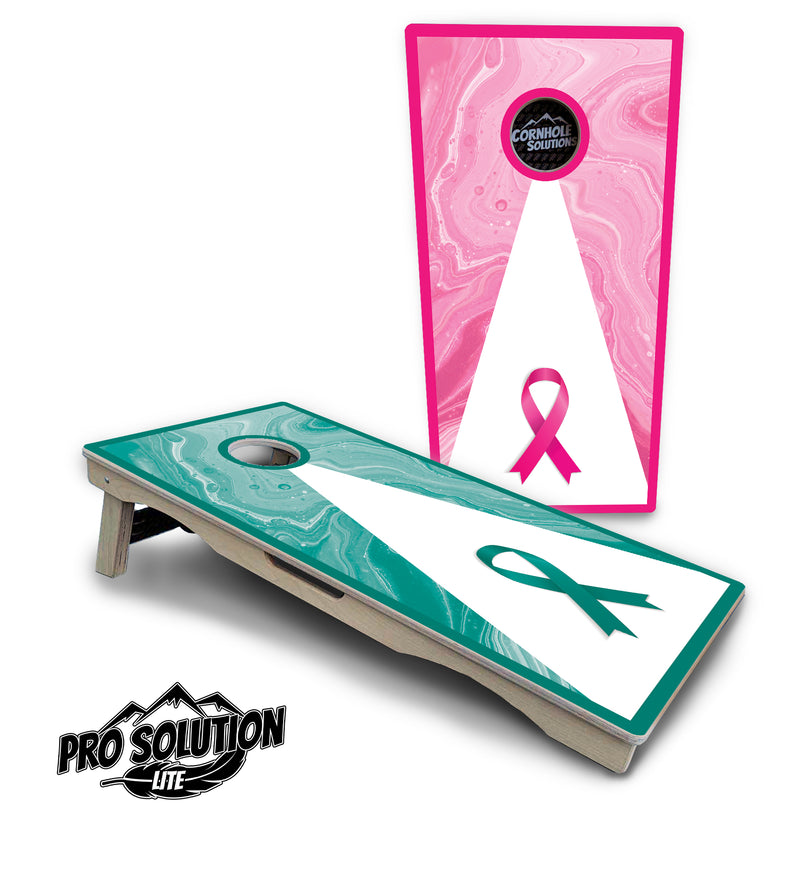 Pro Solution Lite - Cancer Awareness Design Options - Professional Tournament Cornhole Boards 3/4" Baltic Birch - Zero Bounce Zero Movement Vertical Interlocking Braces for Extra Weight & Stability +Double Thick Legs +Airmail Blocker