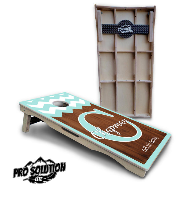 Pro Solution Lite - Mint Chevron Design - Professional Tournament Cornhole Boards 3/4" Baltic Birch - Zero Bounce Zero Movement Vertical Interlocking Braces for Extra Weight & Stability +Double Thick Legs +Airmail Blocker