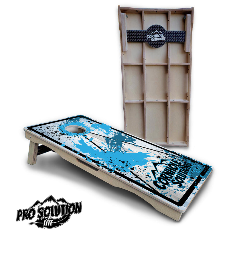 Pro Solution Lite - Paint Splatter CS Logo Design Options - Professional Tournament Cornhole Boards 3/4" Baltic Birch - Zero Bounce Zero Movement Vertical Interlocking Braces for Extra Weight & Stability +Double Thick Legs +Airmail Blocker