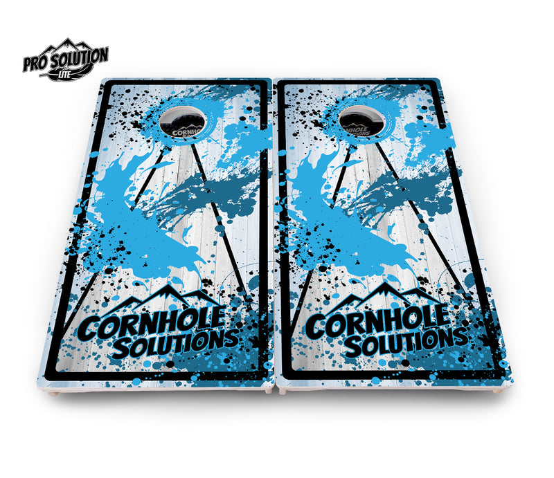 Pro Solution Lite - Paint Splatter CS Logo Design Options - Professional Tournament Cornhole Boards 3/4" Baltic Birch - Zero Bounce Zero Movement Vertical Interlocking Braces for Extra Weight & Stability +Double Thick Legs +Airmail Blocker