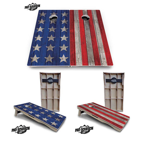 Pro Solution Lite - Large Stars & Stripes Colorful - Professional Tournament Cornhole Boards 3/4" Baltic Birch - Zero Bounce Zero Movement Vertical Interlocking Braces for Extra Weight & Stability +Double Thick Legs +Airmail Blocker