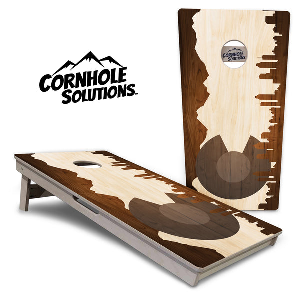 Tournament Boards - Colorado Natural Wood Skyline - Professional Tournament 2'x4' Regulation Cornhole Set - 3/4″ Baltic Birch + UV Direct Print + UV Clear Coat