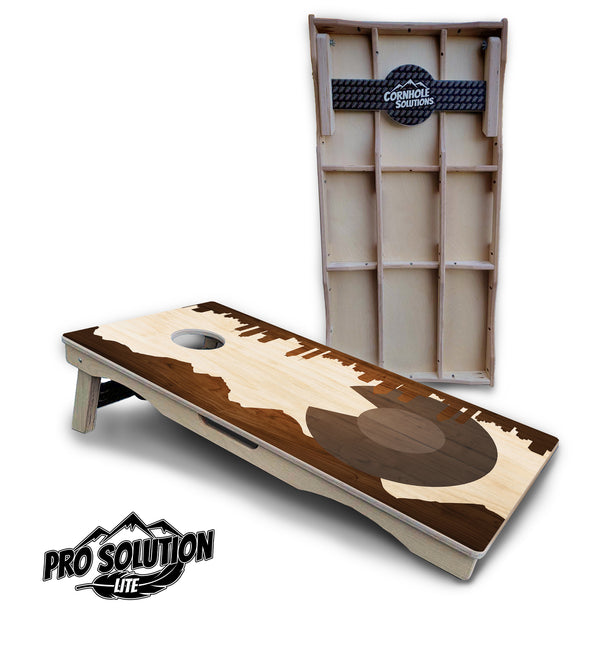 Pro Solution Lite - Colorado Wood Skyline - Professional Tournament Cornhole Boards 3/4" Baltic Birch - Zero Bounce Zero Movement Vertical Interlocking Braces for Extra Weight & Stability +Double Thick Legs +Airmail Blocker