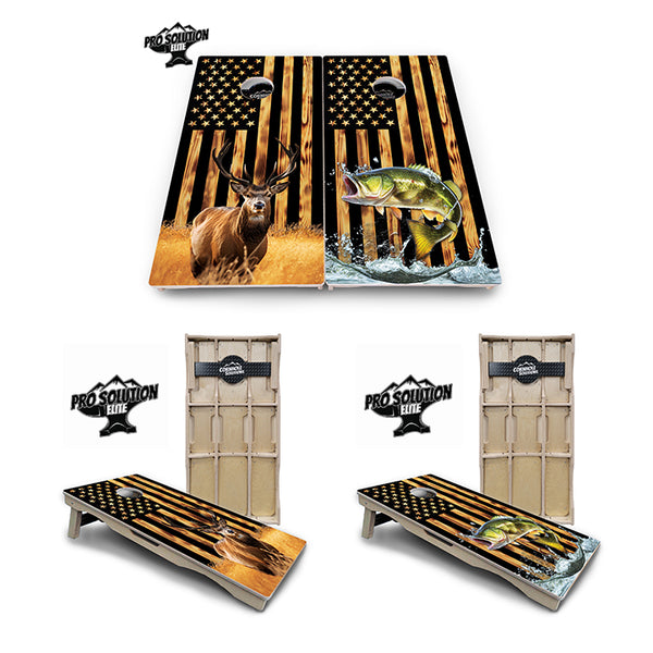 Pro Solution Elite - Colorful Deer & Fish Design Options - Professional Tournament Cornhole Boards 3/4" Baltic Birch - Zero Bounce Zero Movement Vertical Interlocking Braces for Extra Weight & Stability +Double Thick Legs +Airmail Blocker