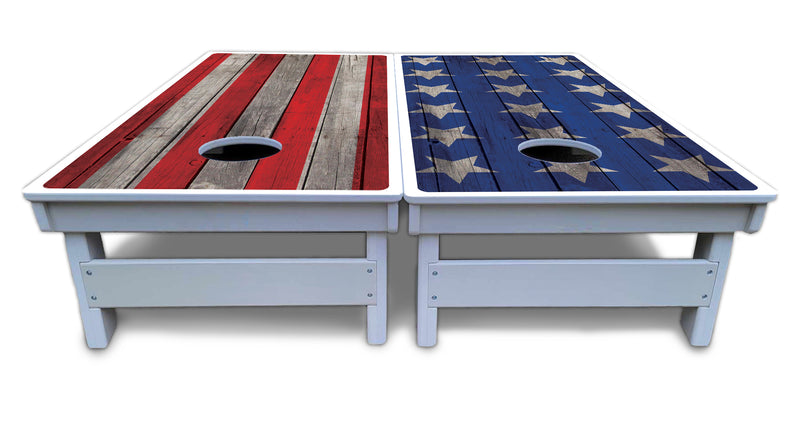 Waterproof - Large Stars & Stripes Design Options - All Weather Boards "Outdoor Solution" 18mm(3/4")Direct UV Printed - Regulation 2' by 4' Cornhole Boards (Set of 2 Boards) Double Thick Legs, with Leg Brace & Dual Support Braces!