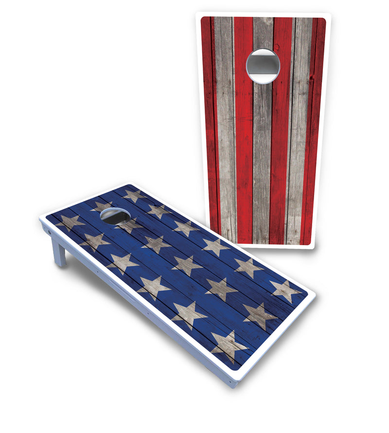 Waterproof - Large Stars & Stripes Design Options - All Weather Boards "Outdoor Solution" 18mm(3/4")Direct UV Printed - Regulation 2' by 4' Cornhole Boards (Set of 2 Boards) Double Thick Legs, with Leg Brace & Dual Support Braces!