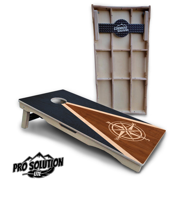 Pro Solution Lite - Compass Stain Triangle - Professional Tournament Cornhole Boards 3/4" Baltic Birch - Zero Bounce Zero Movement Vertical Interlocking Braces for Extra Weight & Stability +Double Thick Legs +Airmail Blocker