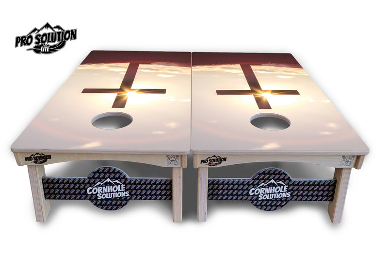 Pro Solution Lite - Cross - Professional Tournament Cornhole Boards 3/4" Baltic Birch - Zero Bounce Zero Movement Vertical Interlocking Braces for Extra Weight & Stability +Double Thick Legs +Airmail Blocker