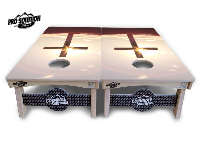 Pro Solution Elite - Cross - Professional Tournament Cornhole Boards 3/4" Baltic Birch - Zero Bounce Zero Movement Vertical Interlocking Braces for Extra Weight & Stability +Double Thick Legs +Airmail Blocker