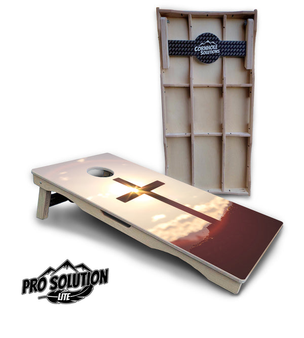 Pro Solution Lite - Cross - Professional Tournament Cornhole Boards 3/4" Baltic Birch - Zero Bounce Zero Movement Vertical Interlocking Braces for Extra Weight & Stability +Double Thick Legs +Airmail Blocker