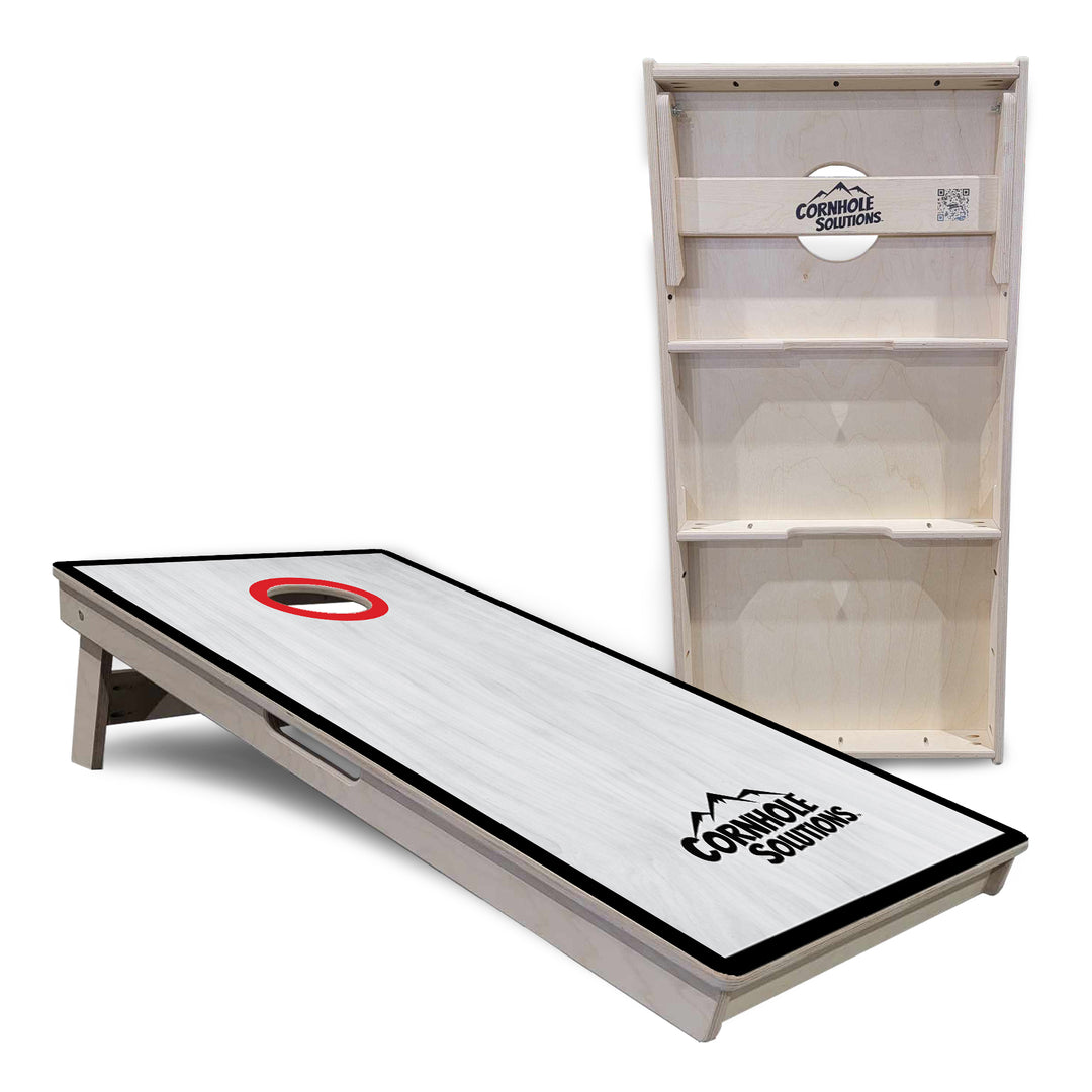 Red/Black Hole Ring Grey Wash Cornhole Boards - Professional Tournament Series