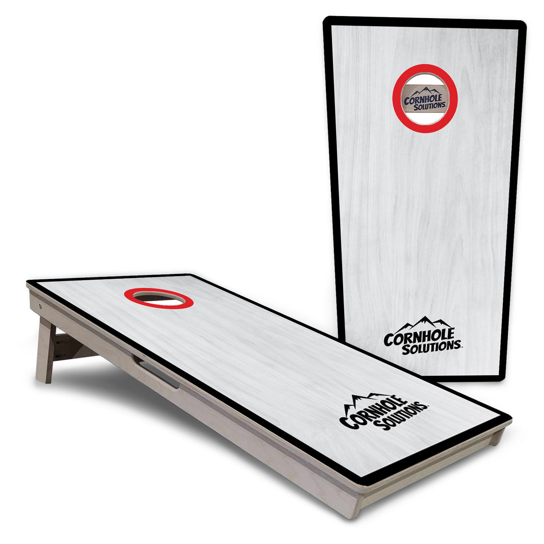 Red/Black Hole Ring Grey Wash Cornhole Boards - Professional Tournament Series