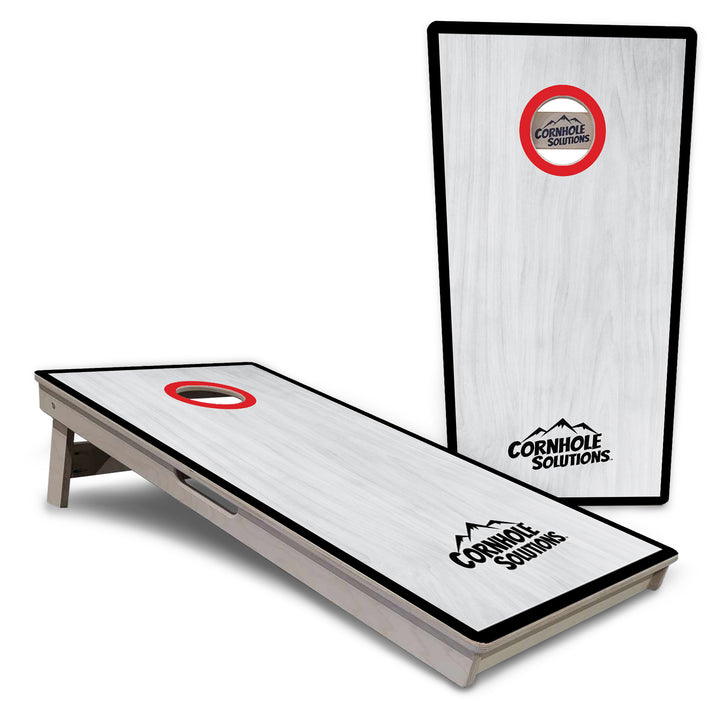 Red/Black Hole Ring Grey Wash Cornhole Boards - Professional Tournament Series