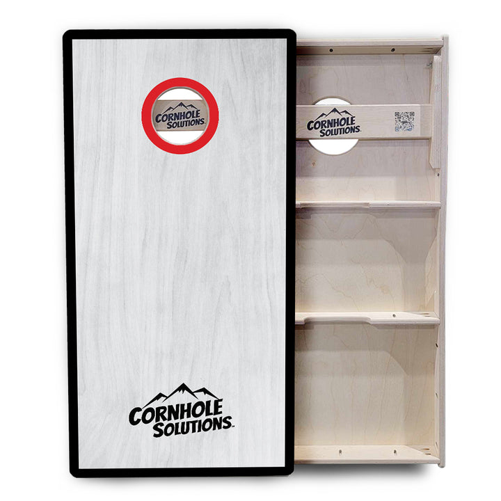 Red/Black Hole Ring Grey Wash Cornhole Boards - Professional Tournament Series