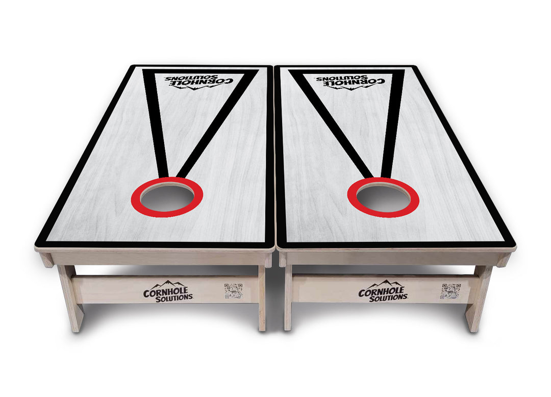 Red/Black Hole Ring Grey Wash Cornhole Boards - Professional Tournament Series