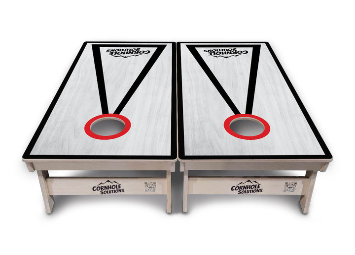 Red/Black Hole Ring Grey Wash Cornhole Boards - Professional Tournament Series