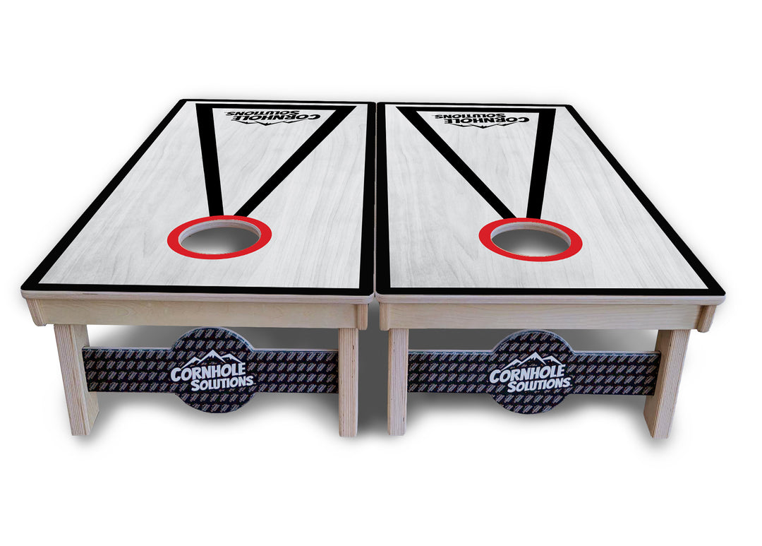 Red/Black Hole Ring Grey Wash Cornhole Boards - Professional Tournament Series
